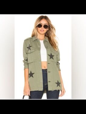 pistola Olive Green Military Utility Jacket with Black Star Print